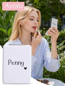 Ayotu Customized Heart-Shaped Name Mini Makeup Mirror - Suitable For Dorm Desk Use, Wedding Bridesmaid Gift, Women's Travel Essential Portable Mirror, Ideal Gift For Girls; High Definition Lens, Pocket Mirror For Daily Commute Touch-Ups - Multicolor - View 3