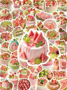 50Pcs Cute Guava Fruit Cake PVC Waterproof Stickers, Aesthetic Dessert Decals For Journal Water Bottle Decor - Multicolor - View 3