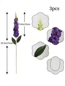 3pcs Artificial Gypsophila, Delphinium, Hyacinth Flowers With Long Stems, Made Of Silk, Suitable For Wedding, Engagement, Home, Outdoor Party Floral Arrangement, Tabletop Decor - Multicolor - View 9