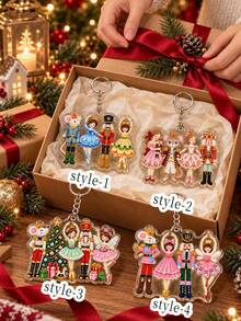 2D Christmas Theme Nutcracker Keychain, Christmas Keychain, Christmas Tree Hanging Electrostatic Soldier Figure Bag Charm, Nutcracker Dancing Bag Pendant, Suitable For Desktop Decoration, Creative Holiday Gift For Lovers And Friends, Best Christmas Gift. - Multicolor - View 5