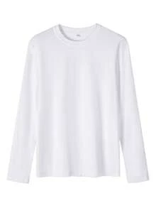 1Pc Women Solid Crew Neck Fitted Long Sleeve Top,Stretchy Slim Minimalist Basic Tee For Daily Commute Layering - White - View 2