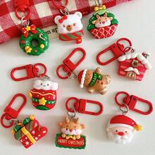 5pcs Cute Christmas Keychains, (Random Style) 3D Resin Santa Claus Christmas Tree Wreath Bag Pendant, Christmas Holiday Key Ring Gift, Suitable For Christmas Stocking Small Gifts - A - View 2