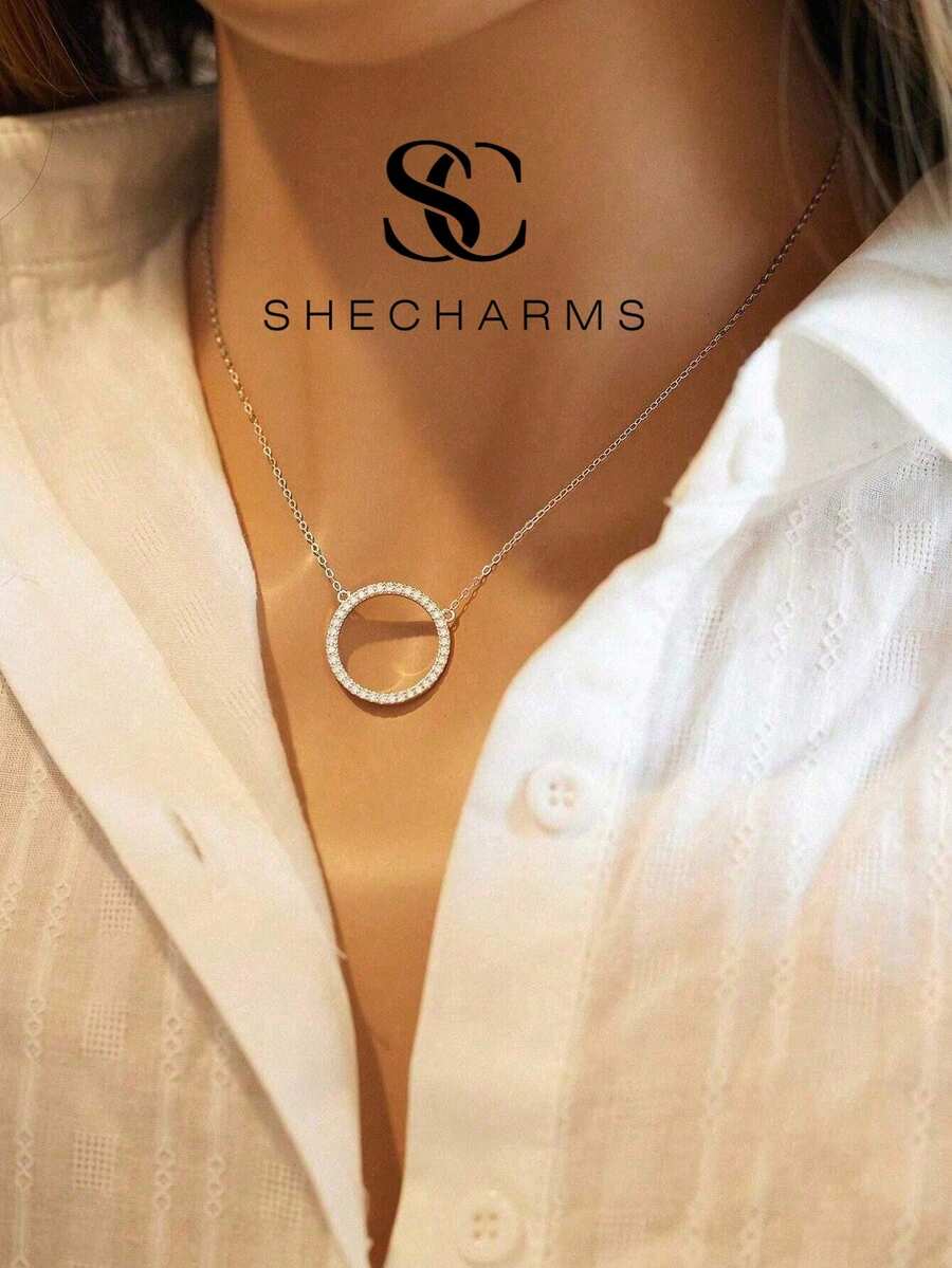 1pc Fashion Blue Heart-Shaped S-Pendant Necklace With Rhinestones, Suitable For Party, Gift, Engagement, Wedding And Other Occasions