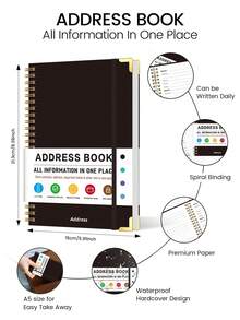 1pc A5 Spiral Address Book With 3 Sticker Sheets, A-Z Tabs & Contact Pages For Name, Address, Phone, Email & Notes, Office Decor And Accessories, Halloween Notebook, Nurse Essentials, Bible Study Materials - A - View 5
