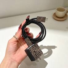 Leopard Print Charger & Cable Protector Set, Durable Apple 18-20W Charging Cable Protective Case, Anti-Breakage Cable Organizer - Multicolor - View 2