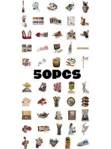 50PCS,The Art Of Painting Mobile Phone Stickers,PVC Material,Scrapbook Supplies,Creative And Aesthetic Design Sticker,Suitable For Mobile Phone Cases,Tablets,Laptops,Suitcases,Cars,Notebooks,Helmet,Guitar,Skateboard,Storage Box,Computer, - Multicolor - View 12
