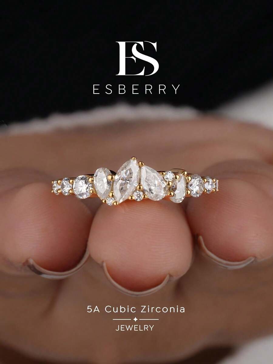 1pc 2mm Round Cut Wedding Ring, Half Eternity Diamond Engagement Ring, Stackable, Single Prong Wedding Ring
