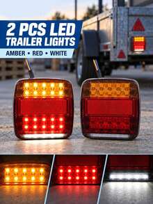 GLANBERT 2pcs LED Square Tail Lights 12V 3 Colors Yellow/Red/White 20LED Trailer Brake Lights Turn Signal Lights For RV Car Pickup Truck - Square Lamp - View 3