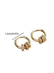 1 Pasangkan Anting Hoop Berlian Imitasi Kecil yang Halus, Kancing Telinga Desain Serbaguna Untuk Wanita - Yellow Gold - View 2