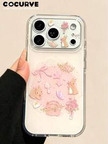Cocurve 1pc New INS Korean Style Cute Circle Rabbit Pink Flower Butterfly Pattern Phone Case Girly Design Compatible With IPhone 18 Pro Max 18 Pro 17 Pro/17 Pro Max/16 Pro/16 Pro Max 16/15 Pro Max/15 Pro/15/Plus Shockproof IMD Printed 14 Pro Max/14/14/13 Pro Max/13 Pro/13/Personalized 13/12 Pro Max/12 Pro/12/11 Pro Max/11 Pro/11 Suitable As Couple, Holiday, Halloween, Anniversary Gift Versatile Unique Design - Multicolor - View 3