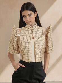Philippine Style Women's Minimalist Elegant Puff Short Sleeve Top - Champagne - View 4
