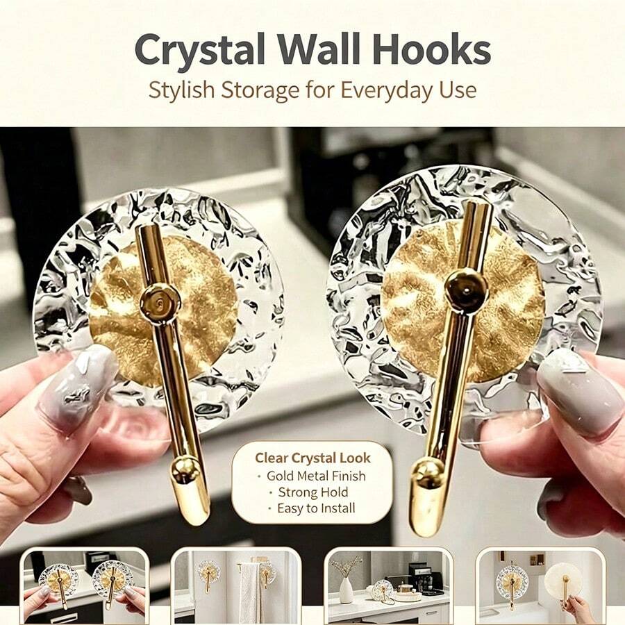 1/4Pcs Wall Mounted Self-Adhesive Acrylic Hooks, Heavy-Duty Strong Waterproof Sticky Hooks, Gold Color, 3.35 Inches, For Bathroom Kitchen Wardrobe Door Back Clothes Hanging Storage - Multicolor - View 1