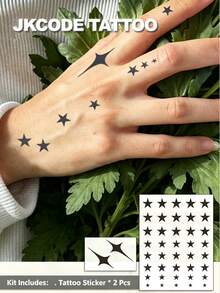 JKCODE TATTOO 2 Pcs Semi-Permanent Tattoo, Realistic Design, Star, Hand Tattoo, Mini Tattoo For Arm, Waterproof, Realistic Fake Tattoos, Botanical, Magic Tattoos, Lasts 1-2 Weeks, Neck Tattoo For Women, Perfect Gift - Dark Grey - View 2