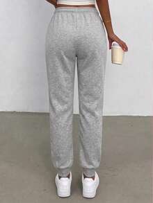 1pc Girls' Teenagers All-Season Minimalist Solid Color Straight Leg Sweatpants, Loose Knit Casual Long Pants, Versatile For Outdoor Sports - Light Grey - View 3