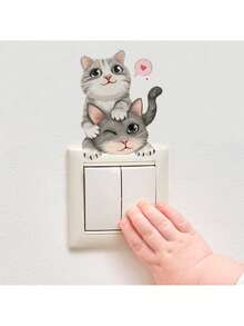 1pc Baby Cat Stacked Cartoon Wall Sticker, PVC Removable Decal, Suitable For Door Switch Wall Decoration, Cute Kids Room Decor, Cartoon Wall Sticker, Nursery - Multicolor - View 6