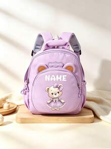 1pc Mini Personalized Customized Teddy Bear Backpack, Versatile Cute Teddy Bear & Elephant Theme Print, Zipper Closure Nylon Material, Adjustable Shoulder Straps, Hand-Carry, Suitable For School, Shopping, Daily Outings, Outdoor Travel. Birthday Gift. - Multicolor - View 9