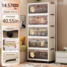 No Assembly Cartoon Flip-Top Folding Storage Cabinet Children Toy Organizer Multi-Layer Plastic Storage Rack Home Use - Transparent - View 12