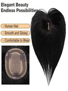 8*12 Inch Women's Straight Natural Black Hair Extension Clip-In - Basic Hair Piece, Suitable For All Brown Real Hair Bangs, Can Modify Face Shape - Natural Black - View 4