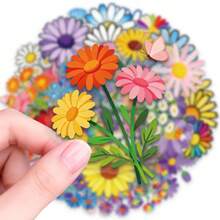 50pcs Cute Cartoon Flower PET Stickers, Diverse Designs, Enhance Thinking And Creative Action Ability, Art Supplies, Children Sticker Toys - Multicolor - View 2
