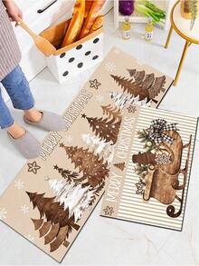 1/2pcs Christmas Vintage Diatomaceous Earth Mat, Christmas Tree Pattern, Super Absorbent, Non-Slip, Perfect For Bathroom, Kitchen And Dining Room, Quick Drying, Perfect Gift For Home Decor And Bathroom Mat, Christmas Holiday Gift! - Multicolor - View 5