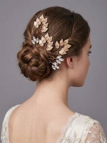 6pcs/Set French Vintage Gold Leaf Crystal Rhinestone Hair Sticks, Greek Goddess Style Braided Hair Decoration Hair Forks, Alloy Hair Accessories - Gold - View 7
