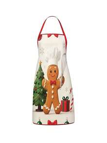 2Pcs Sweet Christmas Gingerbread Man Kitchen Apron, Snowflake Printed Adjustable Cooking Apron, Xmas Holiday Kitchen Decor Christmas Gift - Multicolor - View 8