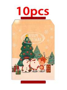 10/60pcs Christmas Candy Paper Bags Christmas Tree Santa Claus Kraft Paper Bags Holiday Party Snack Gift Packaging Bags - Mocha Brown - View 13