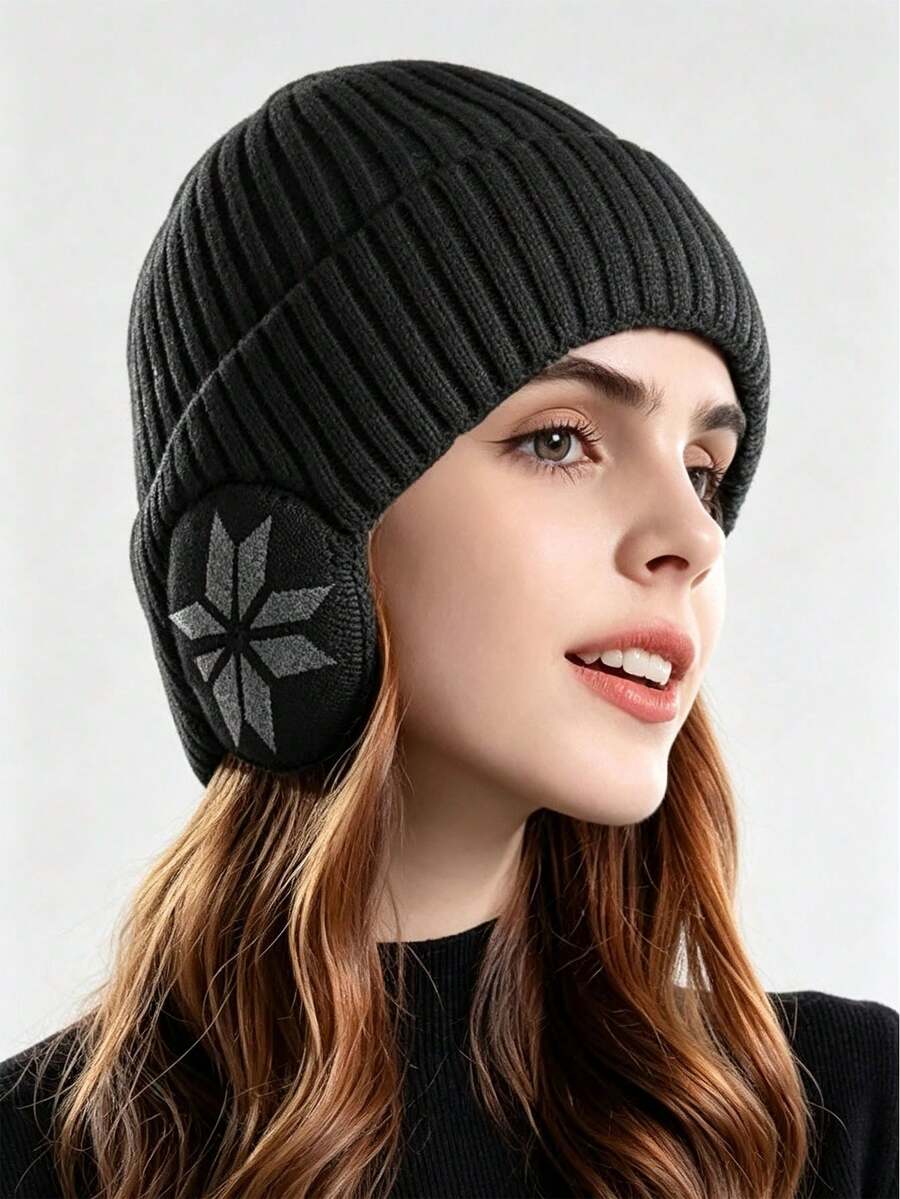 1pc Unisex Folded Brim Winter Knit Hat, Elastic Ear Protection Knit Hat, Thick Warm Winter Hat, Outdoor Cycling Skiing Ear Protection Cold-Proof Hat