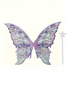 Fairy Costume Set, Butterfly Wing Flowing Dress With Star Wand Prop, Halloween Role Play Party Outfit, Transparent Mesh Butterfly Wings - Multicolor - View 25