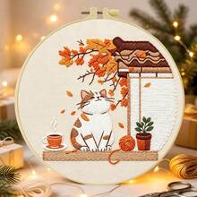 1PC 15*15cm/5.9*5.9in 20*20cm/7.9*7.9in,Cats And Hedgehogs In Autumn Embroidery Kit, DIY Handmade Embroidery Set For Adult Beginners, Home Gift, Women's Sewing Gift, Including User Manual, Printed Pattern Fabric, Embroidery Frame, Needle And Thread. - 20X20CM - View 16