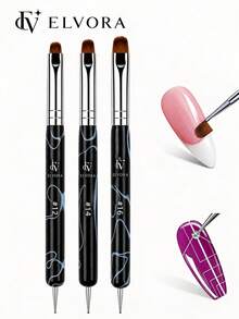 Dual-Head French Nail Art Brush, Semi-Round Bristles, Gel Nail Brush, Dotting Pen And Rhinestone Pickup Tool, Multi-Function Nail Art Tool, Suitable For Gel Nail Polish Application, Nail Shaping, Edge Cleaning, Floral Patterns, DIY Nail Art, Home And Salon Use - Multicolor - View 2