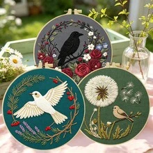 1PC 15*15cm/5.9*5.9in 20*20cm/7.9*7.9in,Black And White Bird Embroidery Kit, DIY Handmade Embroidery Set For Adult Beginners, Home Gift, Women's Sewing Gift, Including User Manual, Printed Pattern Fabric, Embroidery Frame, Needle And Thread. - 20X20CM - View 13