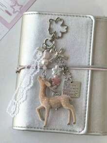 Fawn Keychain Pendant Lace Pearl Bow Bag Charm Korean Sweet Clover Backpack Chain Y2K Girly Gift - Apricot - View 3