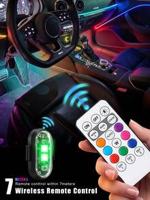 Wireless Remote Control RGB LED Flashing Light, Colorful Flashing Warning Light, Multi-Mode Car Interior Atmosphere Light, Rechargeable Car And Motorcycle Light, Car Accessories, Party Decoration, Christmas Halloween Gift - A - View 4
