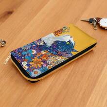 Dompet Panjang Desain Kucing & Bunga dengan Ritsleting | Dompet Multifungsi dengan Slot Kartu, Kantong Koin, Pola Dua Sisi Modis, Penutup Ritsleting, Cocok untuk Wanita dan Pria sebagai Hadiah Outdoor - A - View 6