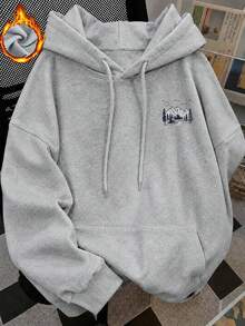 ZZG Autumn And Winter Women's Mountains And Rivers Pattern Printed Street Fashion Korean Version Comfortable Y2k Clothing Gray Plus Size Hooded Sweatshirt - Grey - View 2