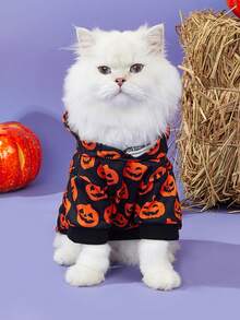 LUCKIE PAW 1pc Halloween Ghost Pattern Pet Sweatshirt, Anti-Flea, Reduce Shedding, Warm & Breathable Dog Vest, Suitable For Small And Large Dogs & Cats, Indoor & Outdoor - Black - View 3