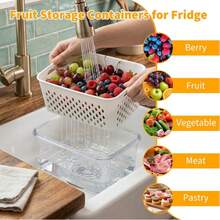 Refrigerator Fruit Storage Container With Detachable Drain Basket, Sealed And Stackable To Keep Food Fresh. Dishwasher Safety. Berries, Vegetables, Agricultural Product Baskets, Filters, Refrigerators, Suitable For Microwave Ovens - S+M+L - View 9