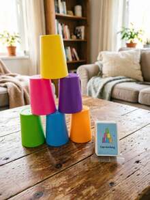 1PC, Stacking Cup Game Set, Two-Player Interactive Desktop Board (Small Cups), Color Classification Training, Holiday Party Gifts (Random Colors), Halloween Decoration Supplies - Multicolor - View 6