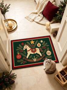 1pc Rocking Horse Gift Bell Runner Rug, Hallway Long Carpet, Area Rug, Mat, Home Decor, Living Room Area Rug, Living Room Home Decor, Room Decoration, Washable Rug, Christmas Gift - Rocking Horse Gift Bell - View 3