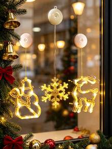 1pc Warm Yellow Christmas Window Light, LED Suction Cup Light, Indoor Christmas Decoration, Snowman, Snowflake, Reindeer Pattern, Battery Powered Indoor/Outdoor Decoration, Christmas Tree Party Home Decor (Battery Not Included) - Multicolor - View 1