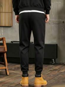 All-Match Pure Black Draped Sports Long Pants For Boys And Teens, Side Pockets, Cuffed Hem, Elastic Waist, Comfortable And Breathable, Casual Sweatpants For Daily Wear And Street Style - Black - View 2