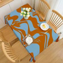 2D Flat, 1pc Soft, Fashionable And Beautiful Blue Orange Ripple Pattern Tablecloth, Machine Washable And Easy To Clean, Dining Table/Coffee Table/Desk/Coffee Table, Picnic/Outdoor Dining Table/Camping Table, Exquisite Lifestyle, Home Fabric - A - View 6