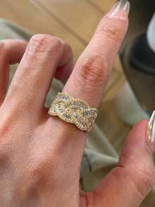3 buah Cincin Terbuka Geometris Pilin dari Paduan Tembaga dengan Zirkonia Kubik Mewah Gaya Prancis, Cocok untuk Wanita untuk Pernikahan, Perjamuan dan Pesta - Yellow Gold - View 6