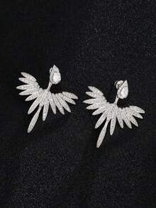 1 Pair Classic Fashion Luxury Angel Wing Zirconia Stud Earrings, Street Style Accessory For Women,Summer,Jewellery,Festival,Classy - Silver - View 7