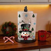 2D Flat Christmas Snowman With Top Hat, Red & Black Plaid Scarf And Castle Print Paper Towel Holder, Acrylic Material Vertical Roll Paper Storage Rack, Kitchen & Dining Table Decor, Easy Installation, Suitable For Christmas Party - Multicolor - View 7