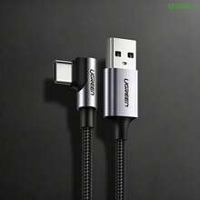 UGREEN US284 USB-A To Type-C Data Cable, 90-Degree Right Angle, 3A Fast Charging, USB 2.0 High-Speed Data Transfer, Braided Cable, For Phone Gaming, Charging, And File Transfer - Dark Grey - View 10