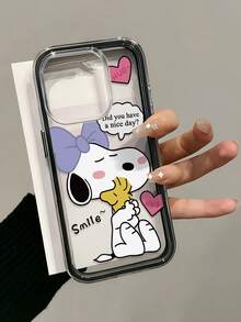 1pc Cartoon Snoopy Pattern, Contrast Color 2-In-1 Black Anti-Drop Phone Case, TPU Material, Suitable As Holiday Gift, Compatible With Apple 11 12 13 14 15 16pro/Promax/14 15 16plus/17/18promax/18pro, Unisex - Multicolor - View 2