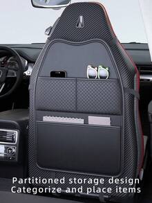 1pc Car Rear Seat Back Kick Mat PU Leather Seat Back Storage Bag Hanging Organizer Car Interior Storage Seat Back Organizer Multi-Functional - A - View 1