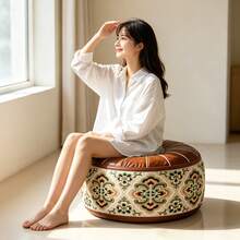 1PC Eternal Pattern Dual-Purpose Footstool, Decorated With Elegant Vintage Art Pattern, Soft Cushion Provides Comfortable Seating Experience, Internal Storage Space Can Organize Scattered Items, Adding Sophisticated Style To Your Home Decor. - View 6